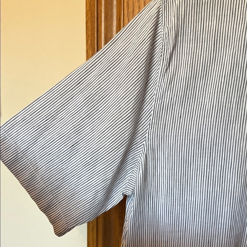 AQUASCUTUM Linen Cotton Button Down Shirt Mens Large Blue White Micro Stripes - Picture 6 of 16